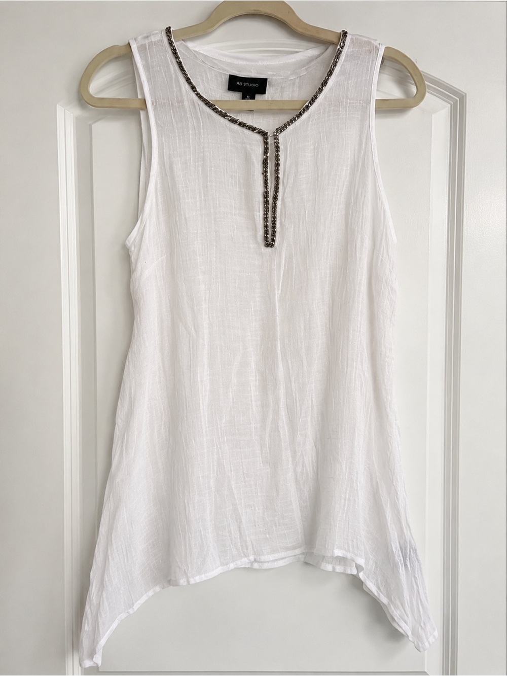 AB Studio White Sleeveless Tunic with Metallic Trim